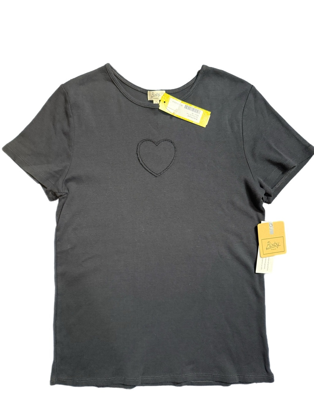 Black Short Sleeve Tee with Heart Embroidery XL 16-18